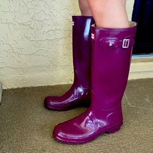 Purple Tall Glossy Hunter Boots. Like New!